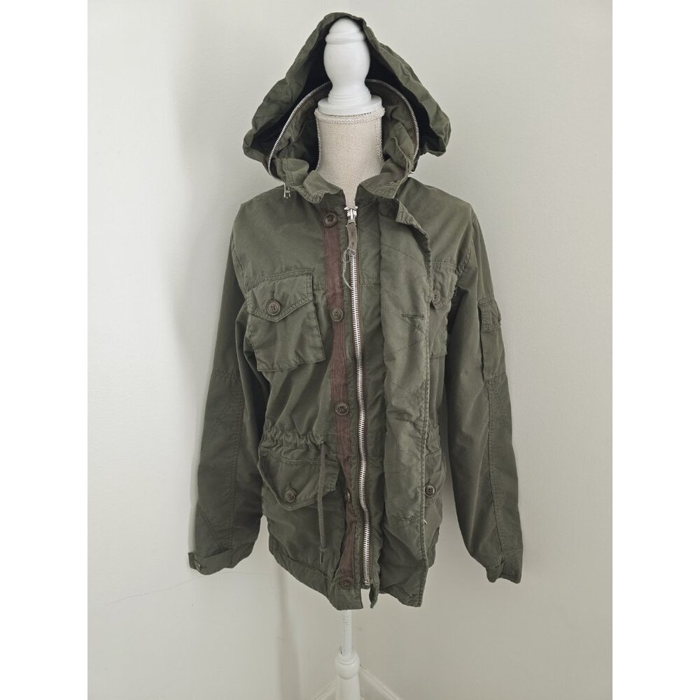 Alpha Industries Army Green Utility Jacket S Small Zip Up Hooded Military Cargo - Picture 12 of 12